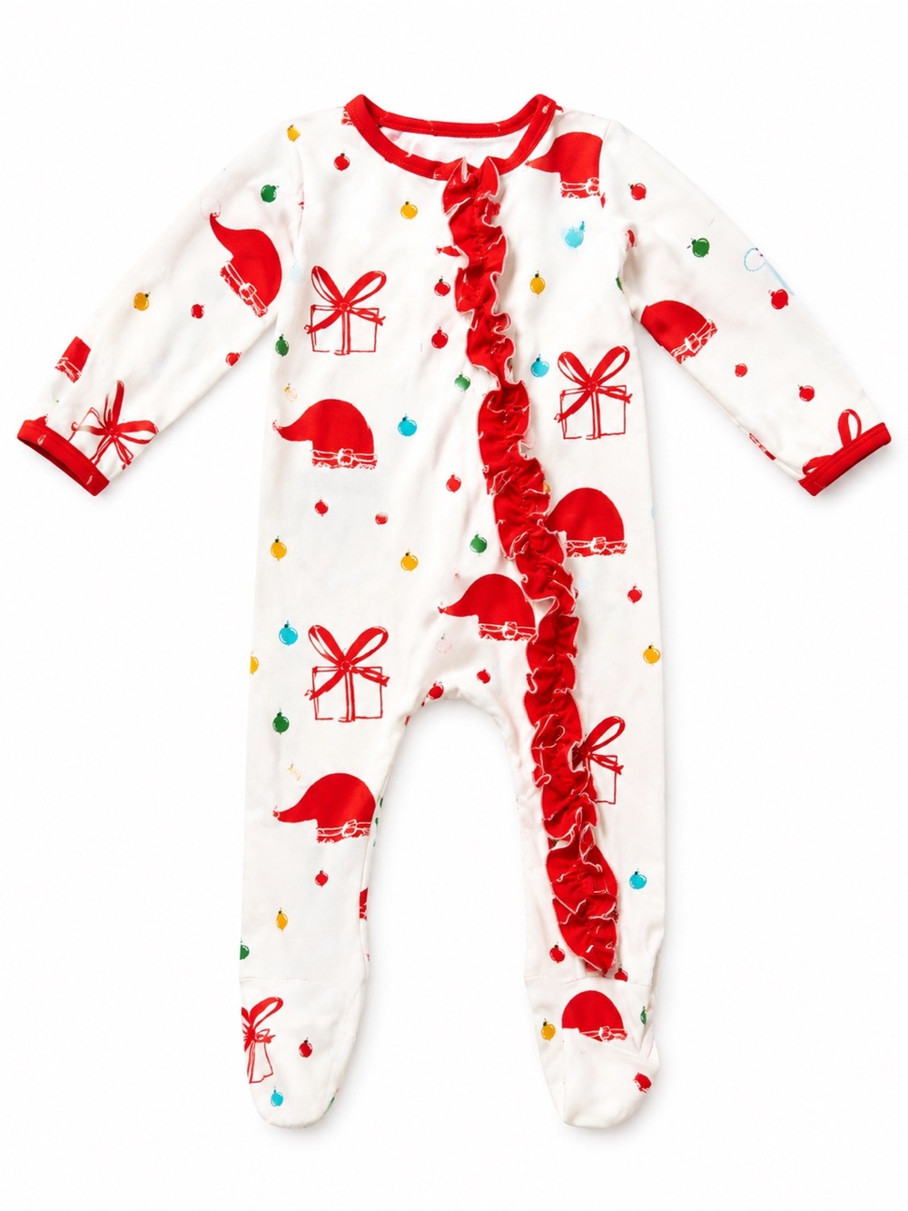 EUC Sweet Honey Holiday Santa & Gifts Ruffle - Fold Over hand & feet
